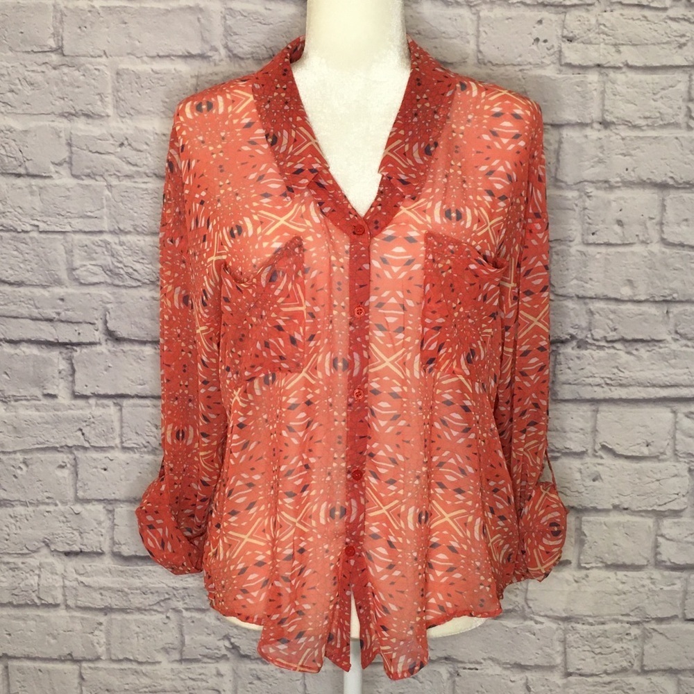FREE PEOPLE Easy Rider Sheer Geometric Print Blouse - S